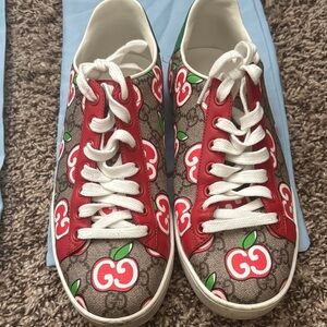 Gucci Red and White Apple Print Sneakers